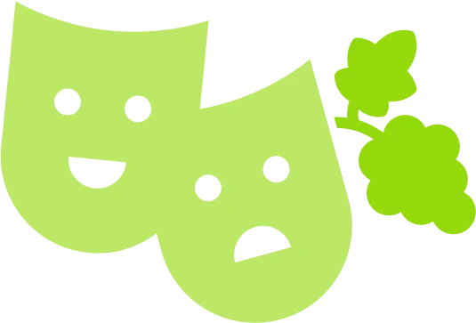 Theatermasken und Weintrauben